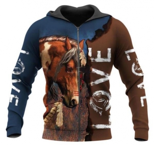 3 D Print Allover Sweat Jacket Hoodie Indian Love